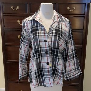 Foxcroft Black, White, and Red Plaid Button-Down Shirt